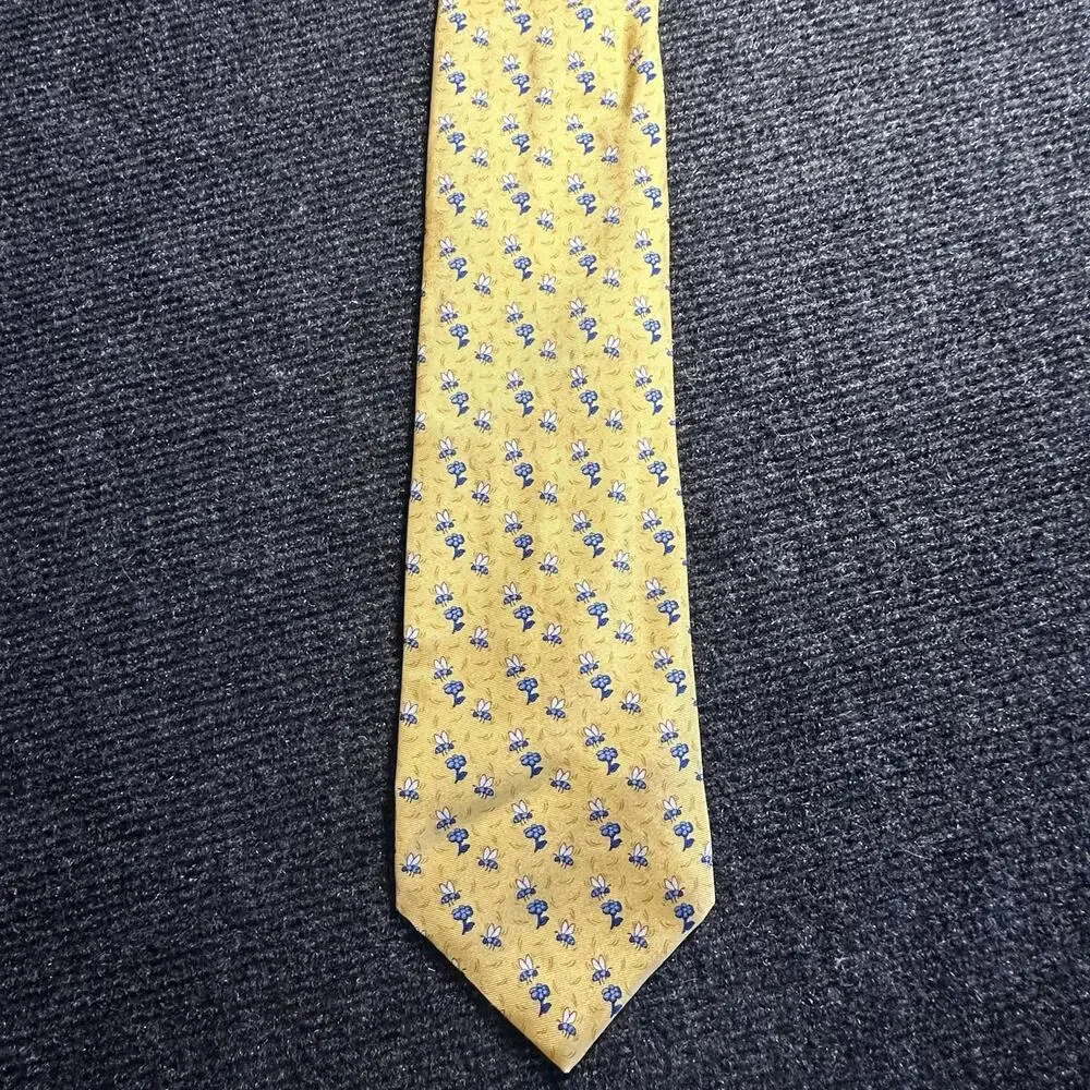 Brooks Brothers 346 Tie Silk Men's Necktie Bumblebee Bee Flower Yellow Blue